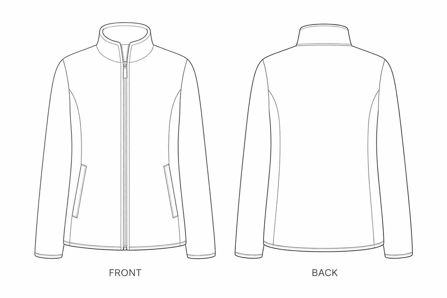 189 Jacket Sewing Pattern | Women's Fleece Zip Jacket front and back technical drawing