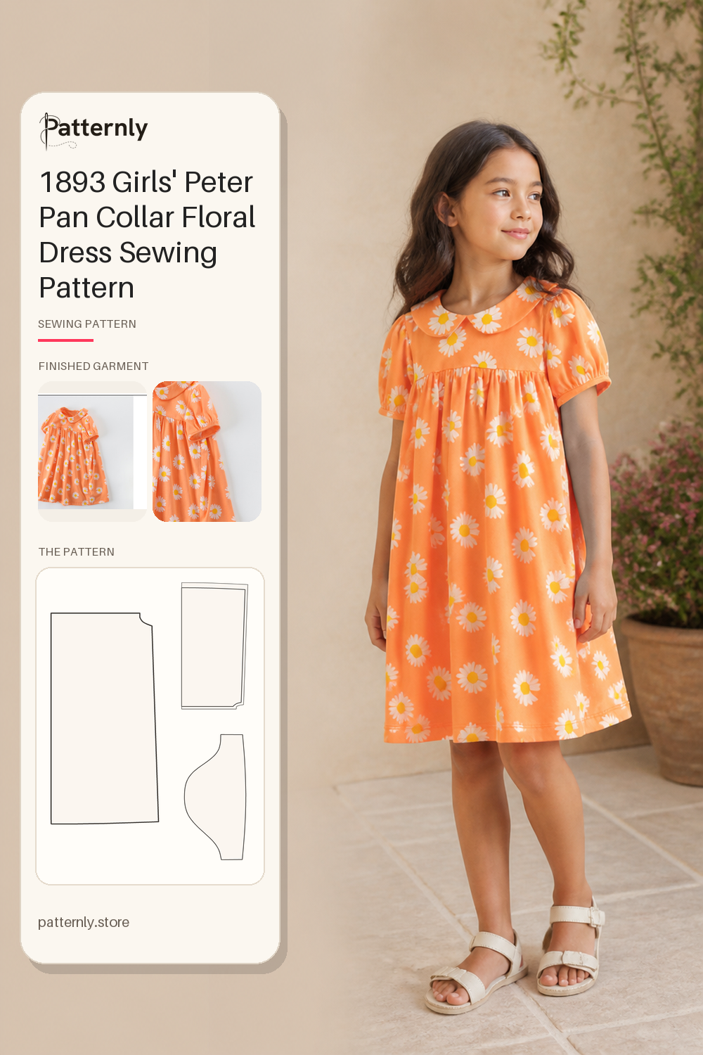 1893 Girls' Peter Pan Collar Floral Dress Sewing Pattern cover