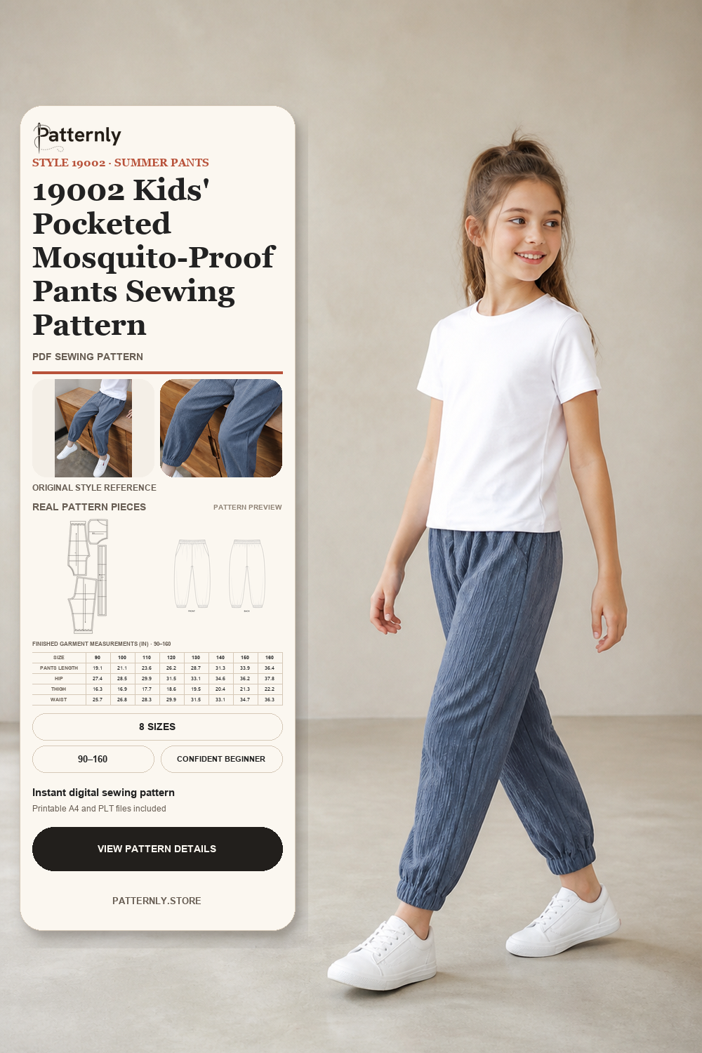 Kids' Lightweight Pocketed Pants Sewing Pattern 19002 cover