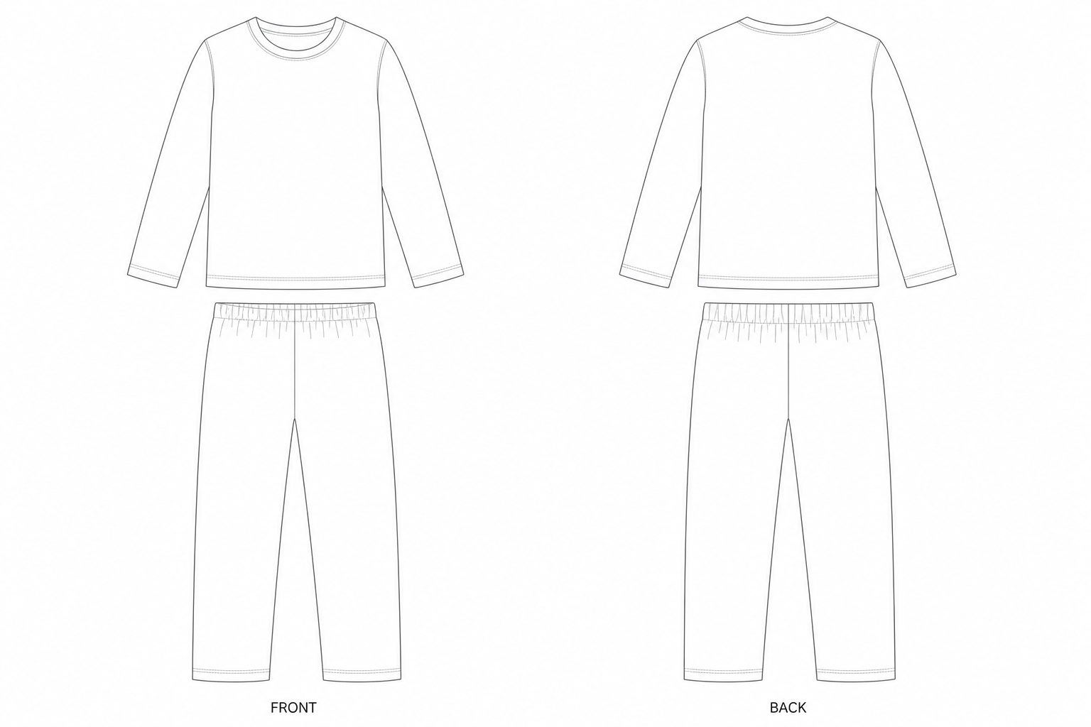 19037 Baby Loungewear Set Sewing Pattern | Baby loungewear set front and back technical drawing