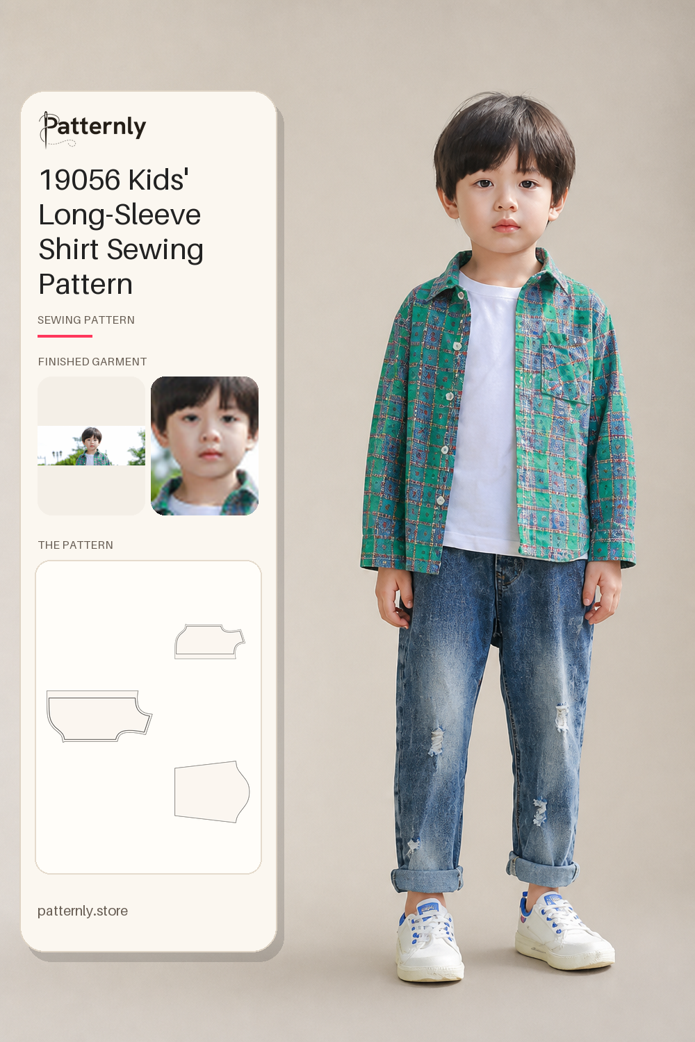 19056 Kids' Long-Sleeve Shirt Sewing Pattern cover