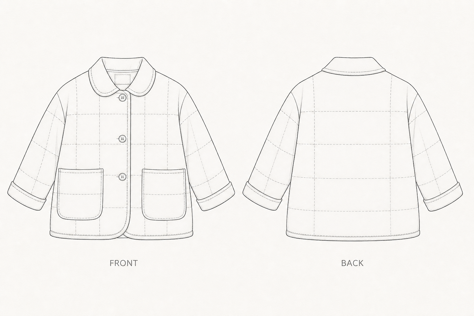 193 Coat Sewing Pattern front and back technical drawing