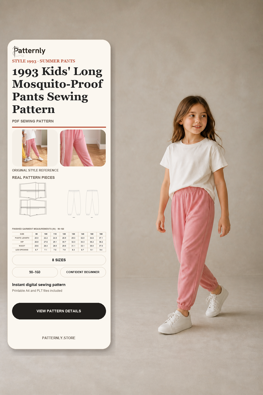 Kids' Lightweight Long Pants Sewing Pattern 1993 cover