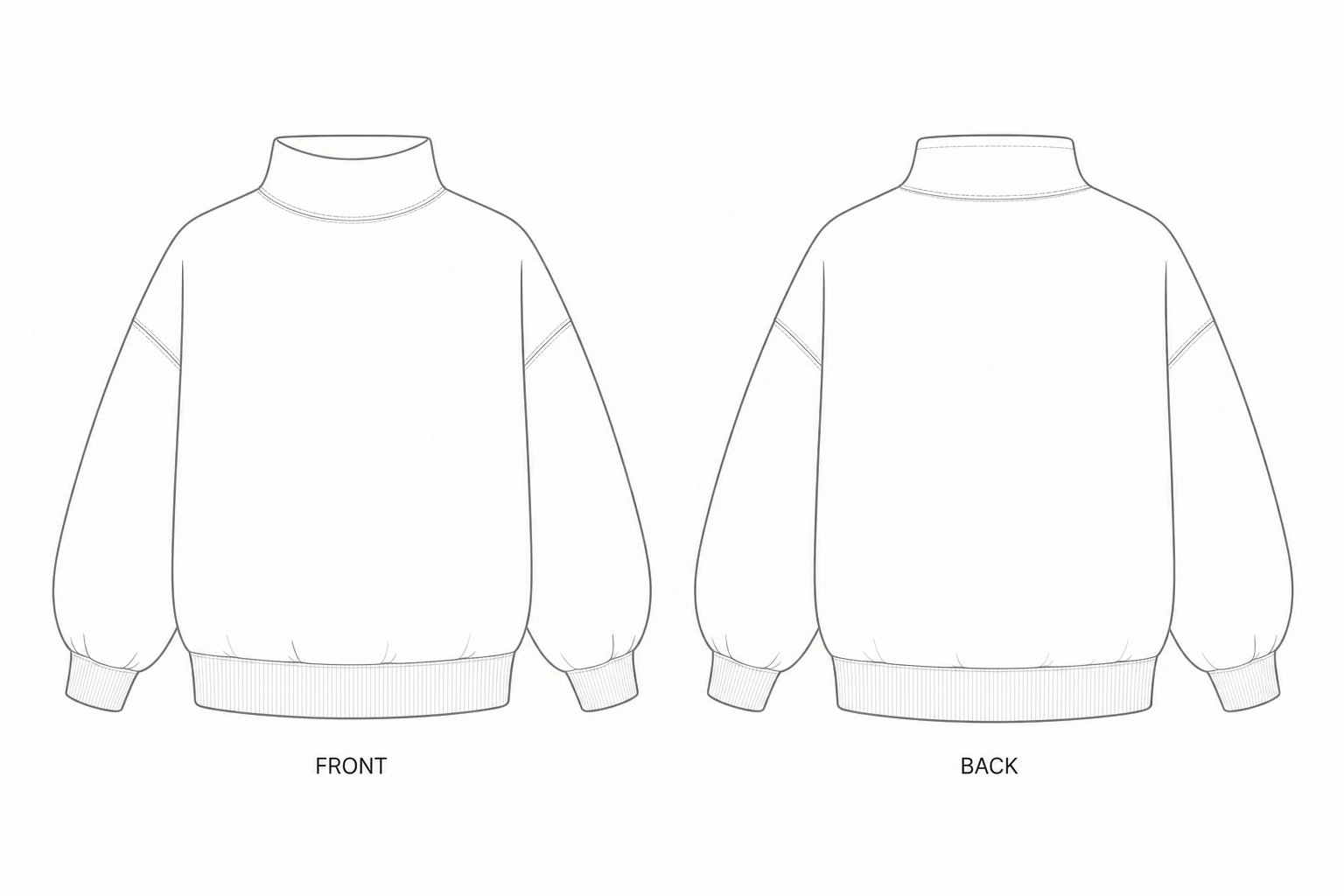 2001 Sweatshirt Sewing Pattern | Kids Oversized Funnel Neck Sweatshirt front and back technical drawing