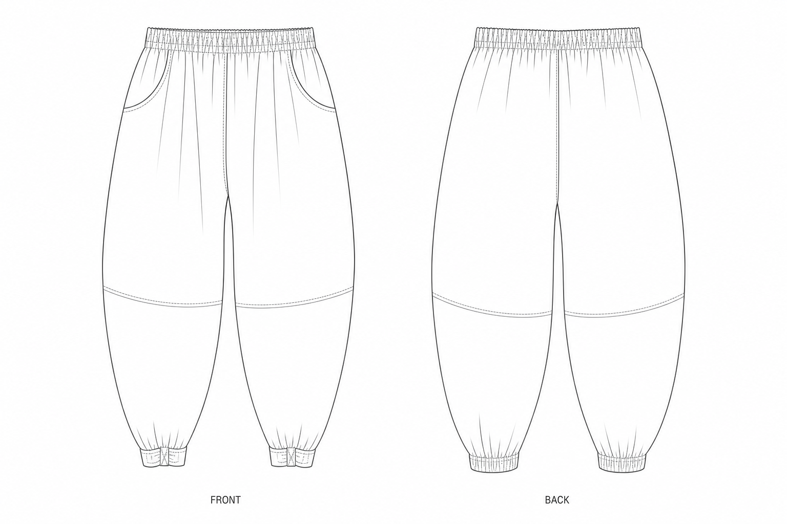 2010 Pants Sewing Pattern front and back technical drawing