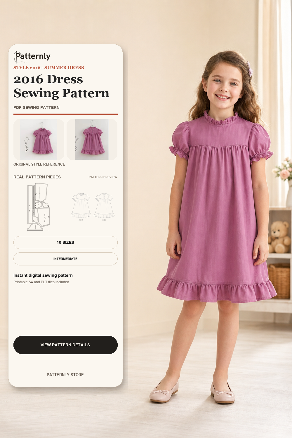 Girls' Ruffle-Trim A-Line Dress Sewing Pattern 2016 cover