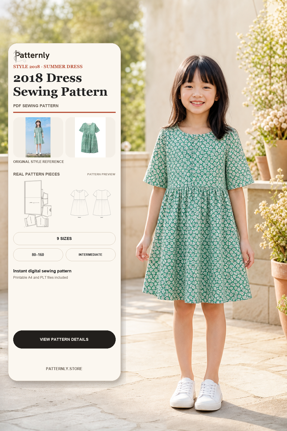 Girls' Floral Dress Sewing Pattern 2018 cover