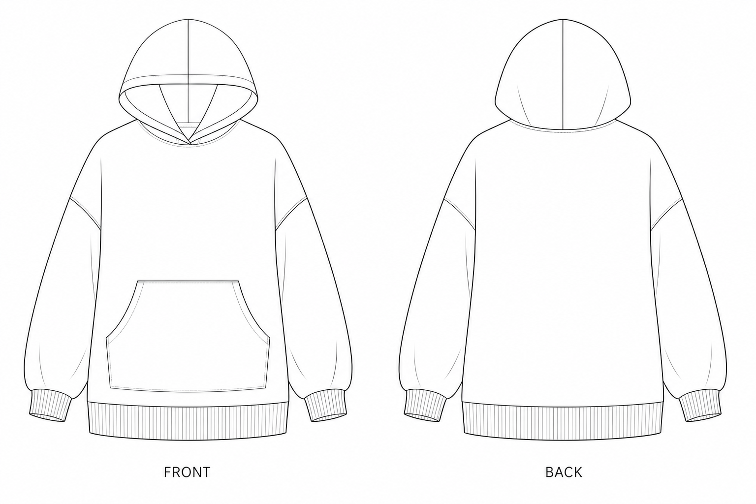 2021 Sweatshirt Sewing Pattern | Women's Oversized Hoodie front and back technical drawing