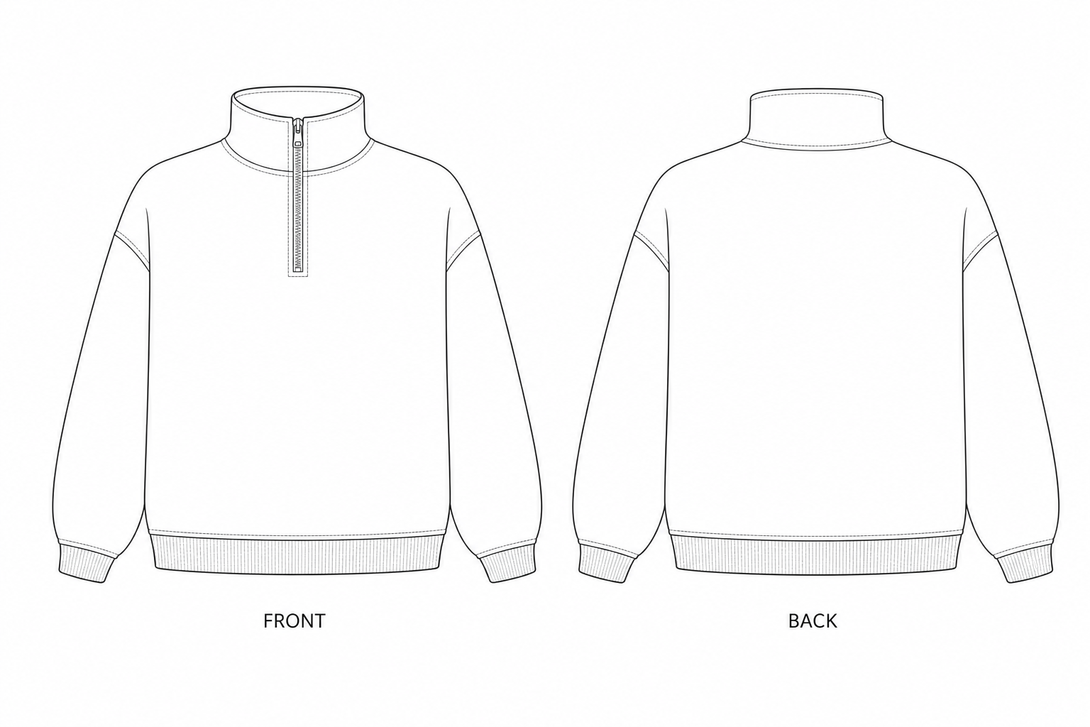 2023 Sweatshirt Sewing Pattern front and back technical drawing
