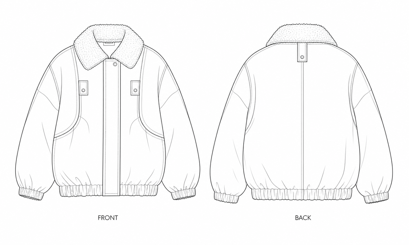 2025 Coat Sewing Pattern front and back technical drawing