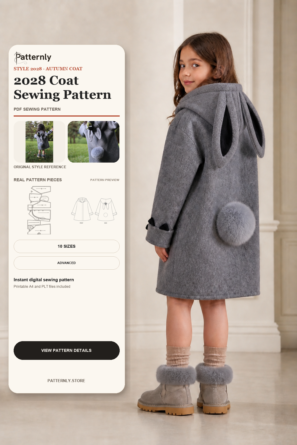 Children's Character-Style Coat Sewing Pattern 2028 cover