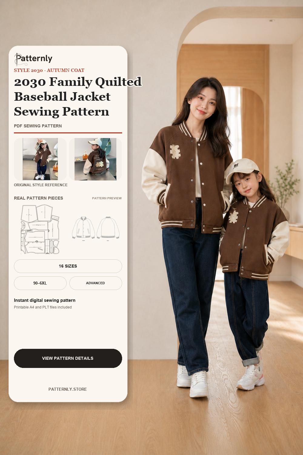 2030 Family Quilted Baseball Jacket Sewing Pattern cover