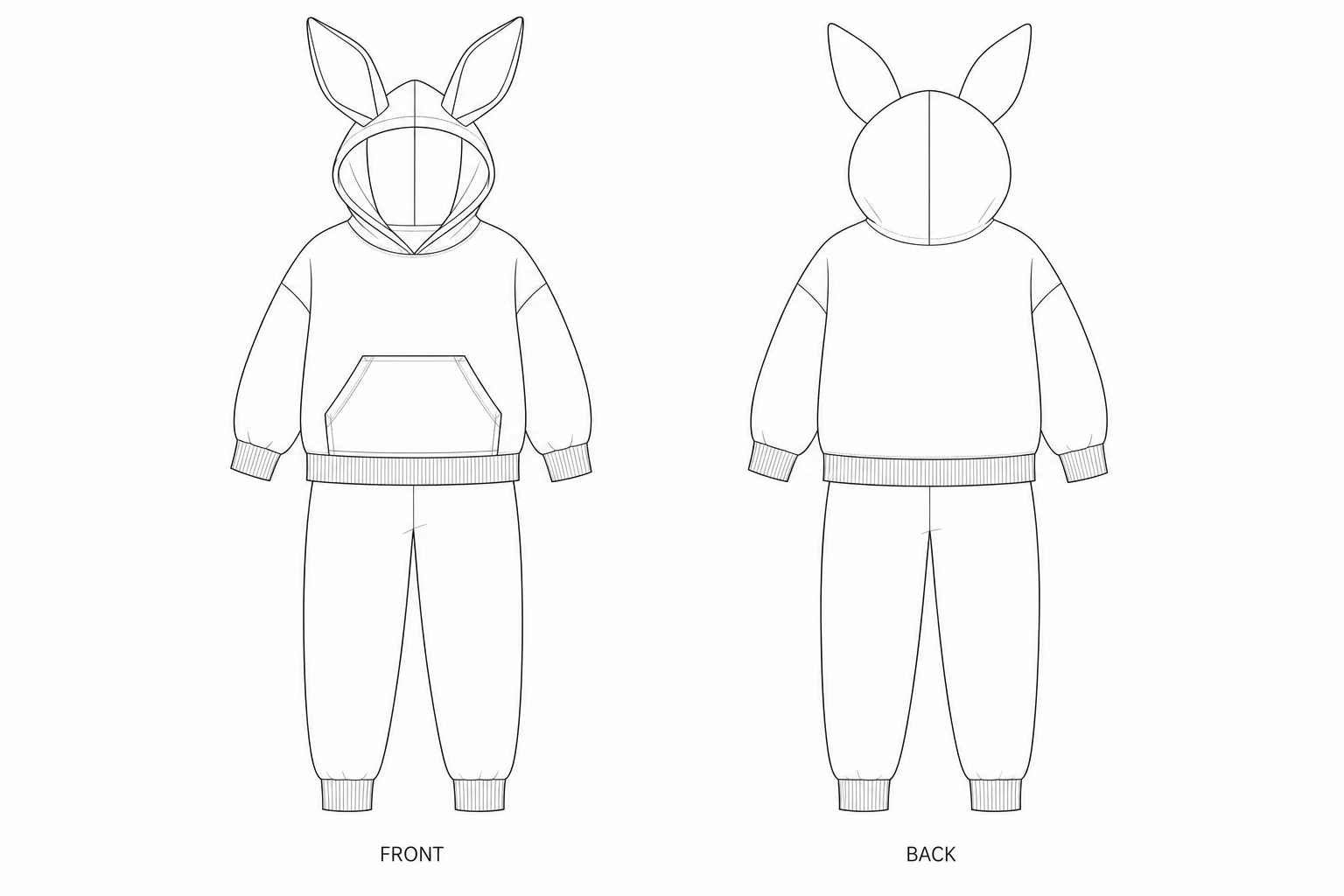2032 Set Sewing Pattern front and back technical drawing