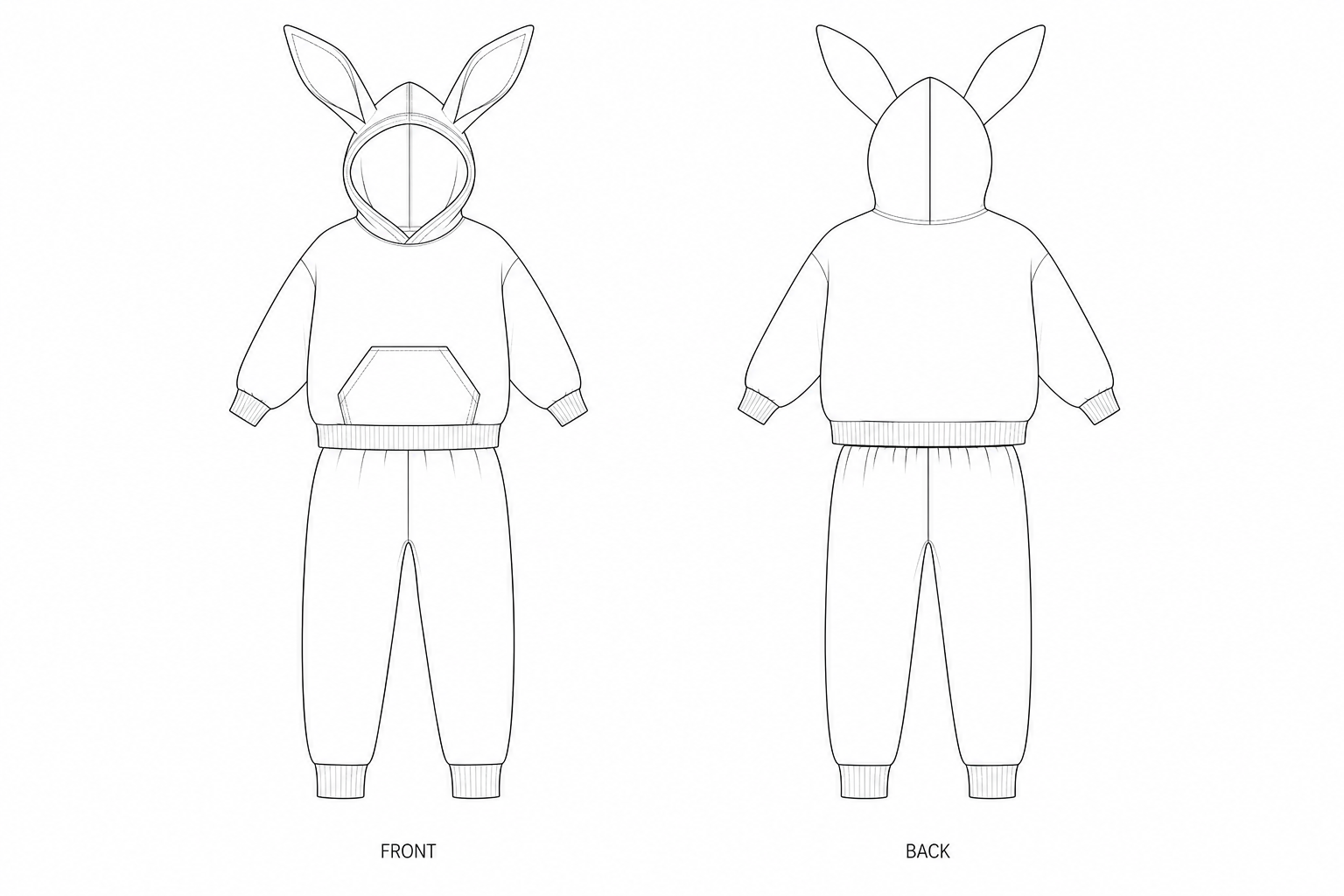 2032 Set Sewing Pattern front and back technical drawing