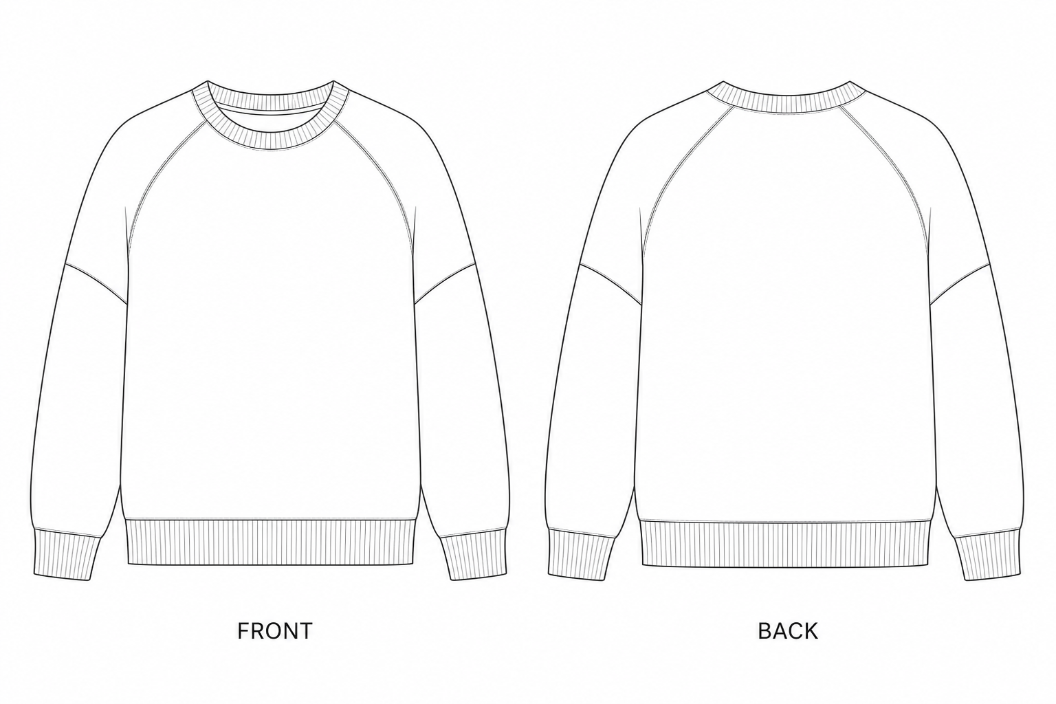 2033 Sweatshirt Sewing Pattern | Boys Contrast Raglan Sweatshirt front and back technical drawing