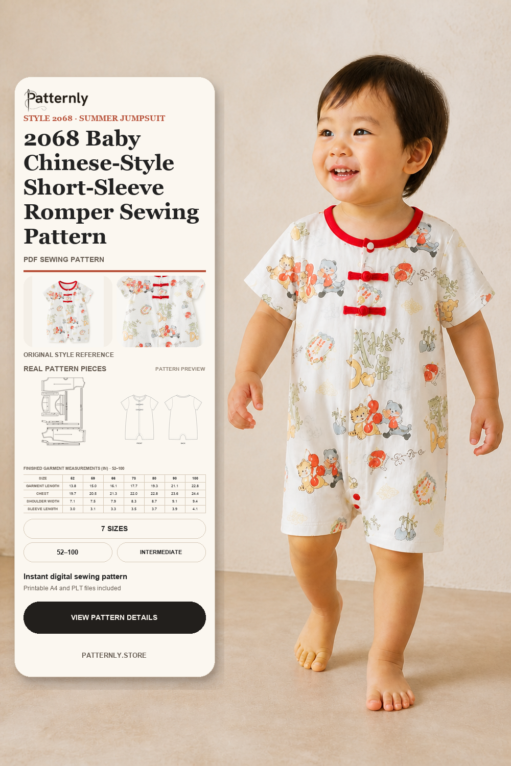 2068 Baby Chinese-Style Short-Sleeve Romper Sewing Pattern cover