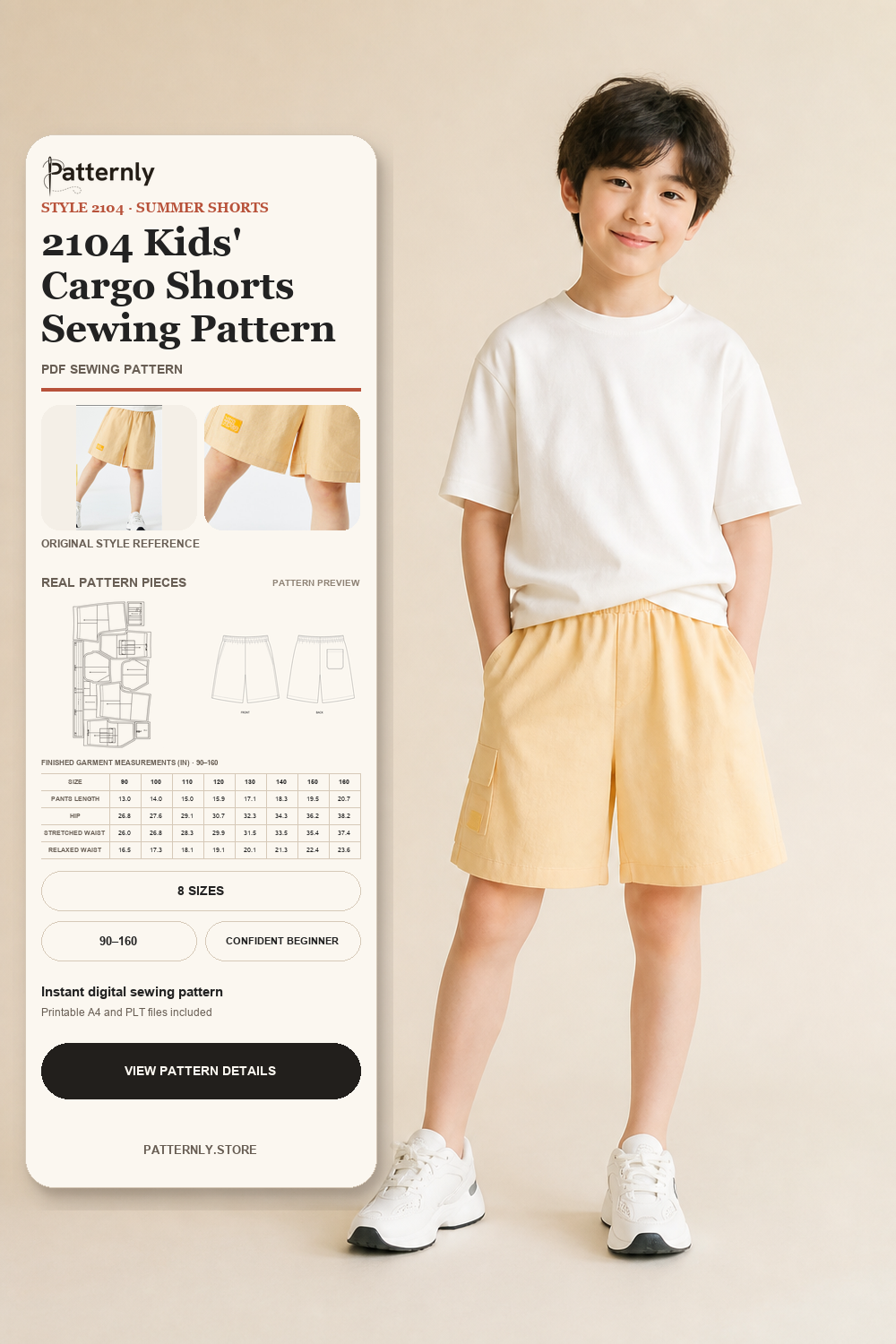 2104 Kids' Cargo Shorts Sewing Pattern cover