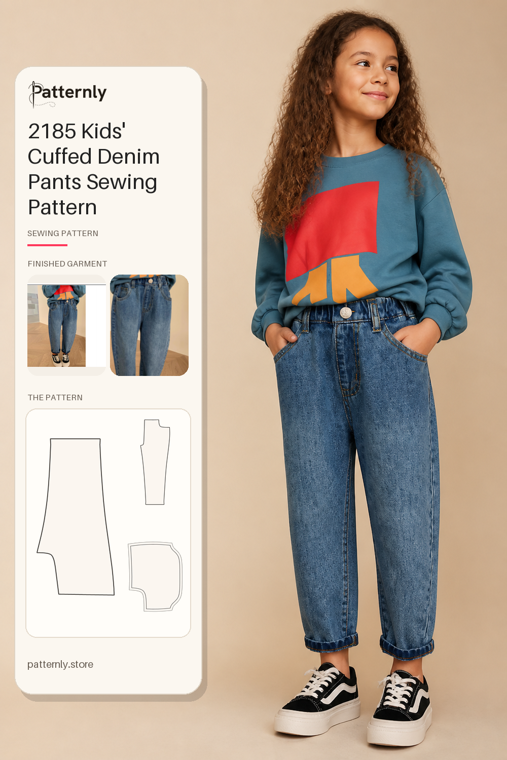 2185 Kids' Cuffed Denim Pants Sewing Pattern cover