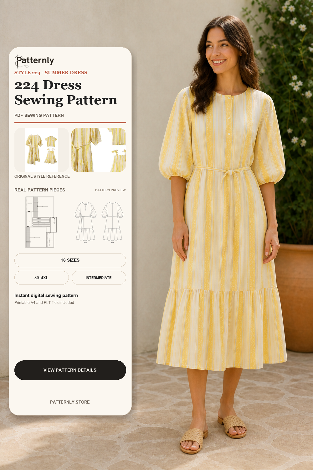 Family Lantern-Sleeve Dress Sewing Pattern 224 cover