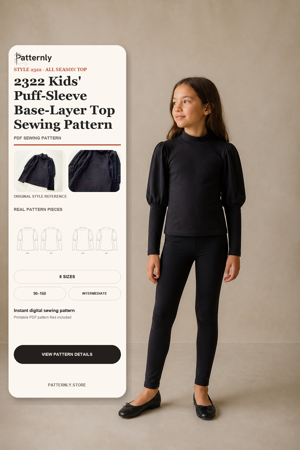 2322 Kids' Puff-Sleeve Base-Layer Top Sewing Pattern cover