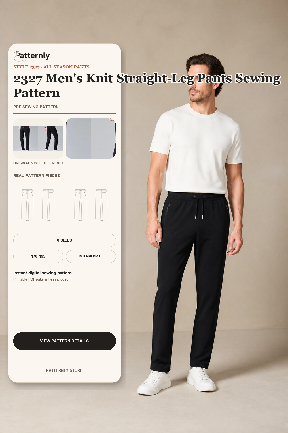 2327 Men's Knit Straight-Leg Pants Sewing Pattern cover