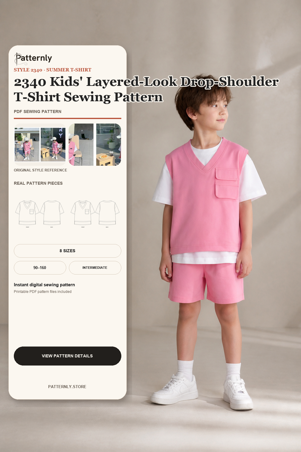 2340 Kids' Layered-Look Drop-Shoulder T-Shirt Sewing Pattern cover