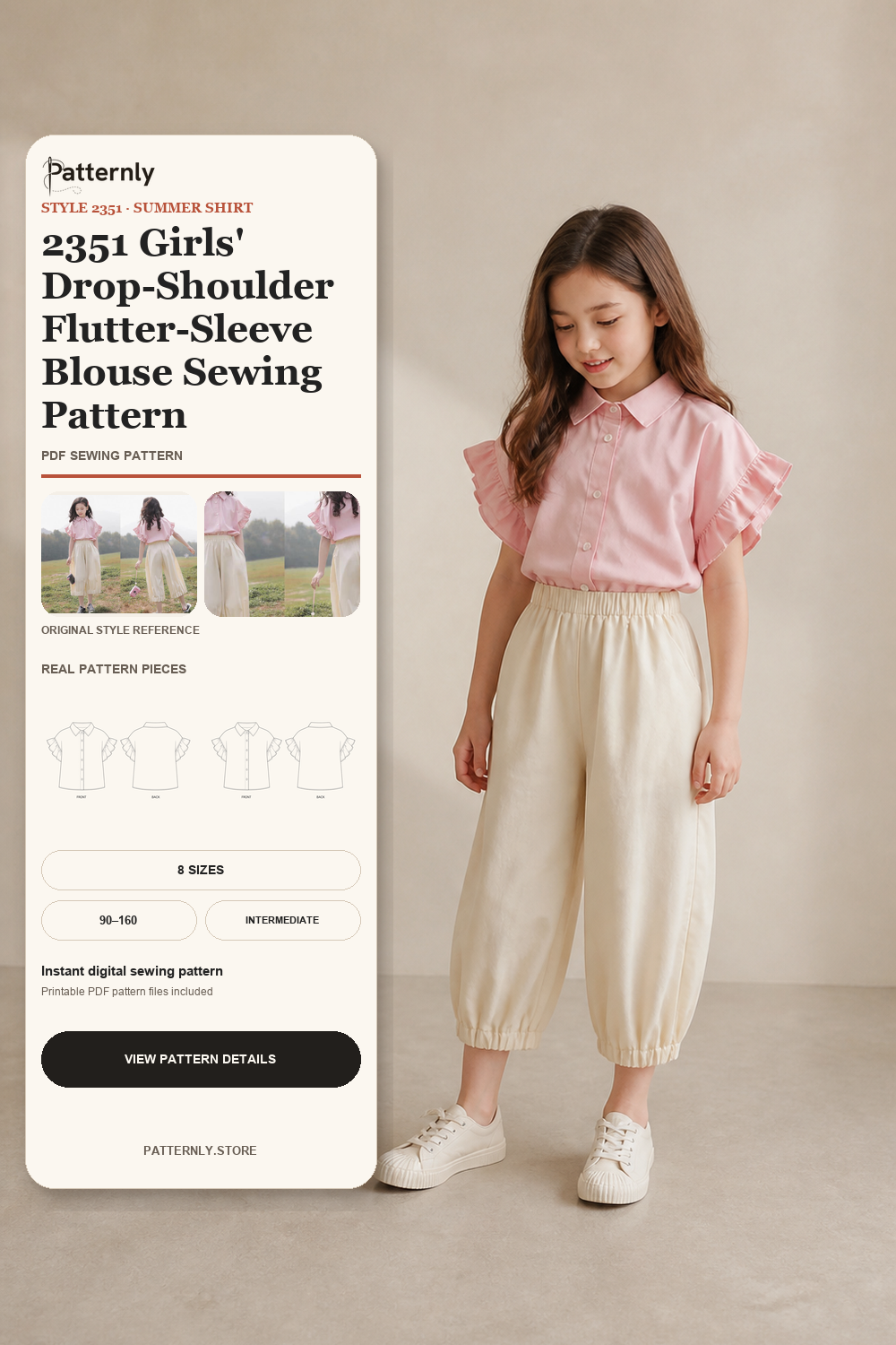 2351 Girls' Drop-Shoulder Flutter-Sleeve Blouse Sewing Pattern cover