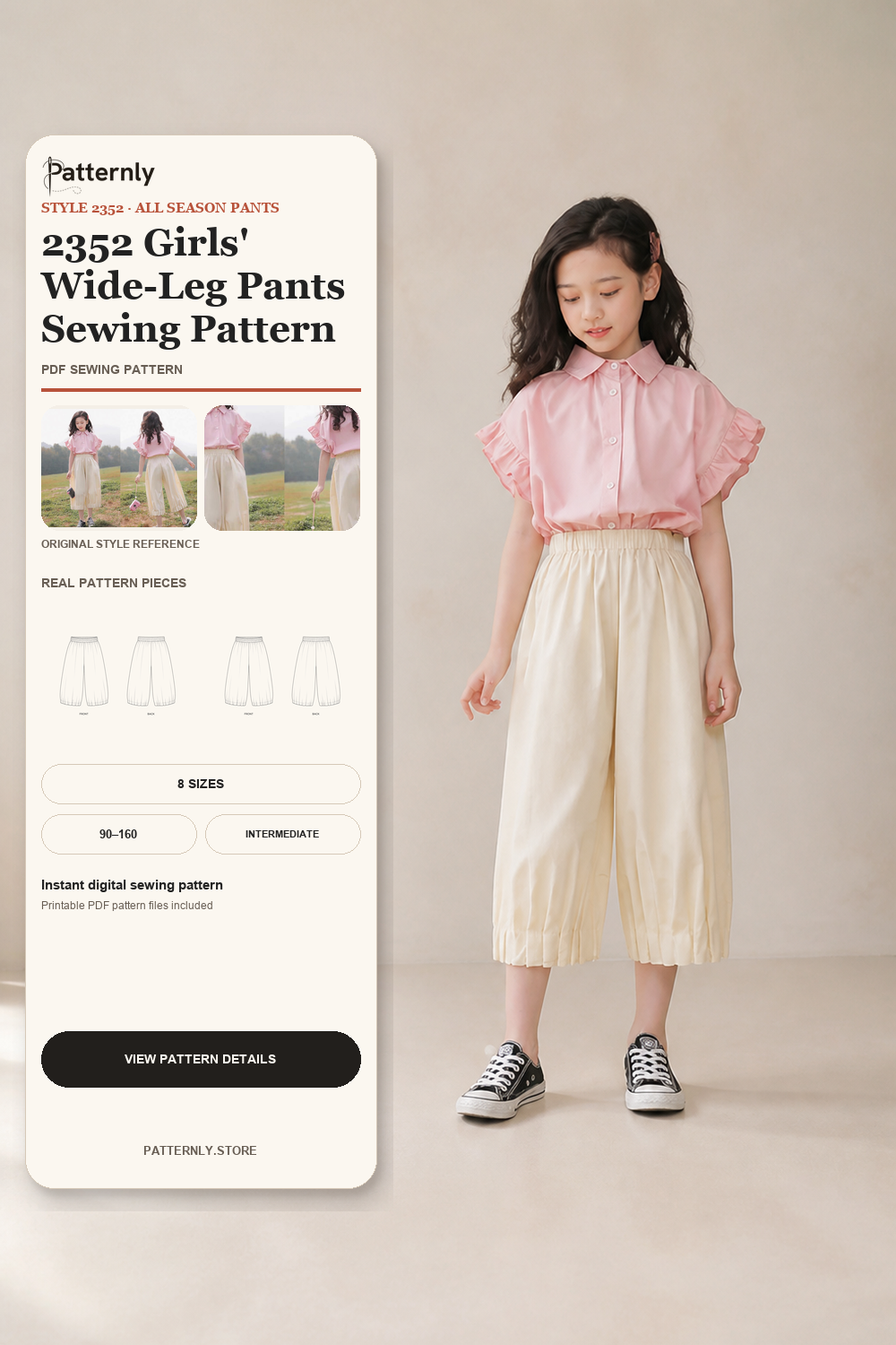 2352 Girls' Wide-Leg Pants Sewing Pattern cover