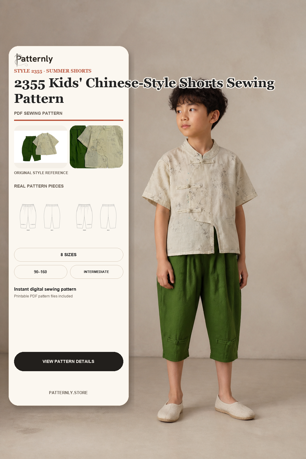 2355 Kids' Chinese-Style Shorts Sewing Pattern cover