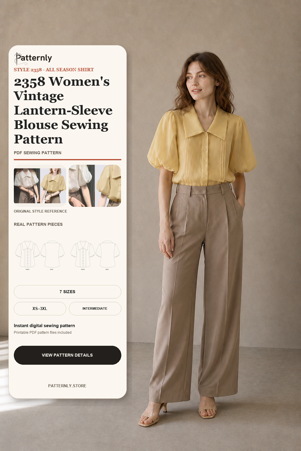 2358 Women's Vintage Lantern-Sleeve Blouse Sewing Pattern cover