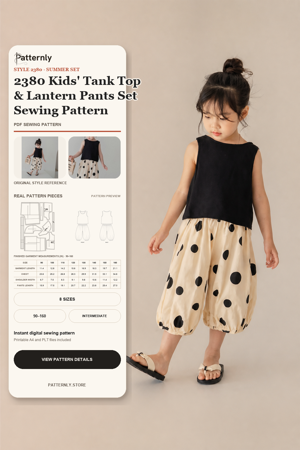 2380 Kids' Tank Top & Lantern Pants Set Sewing Pattern cover