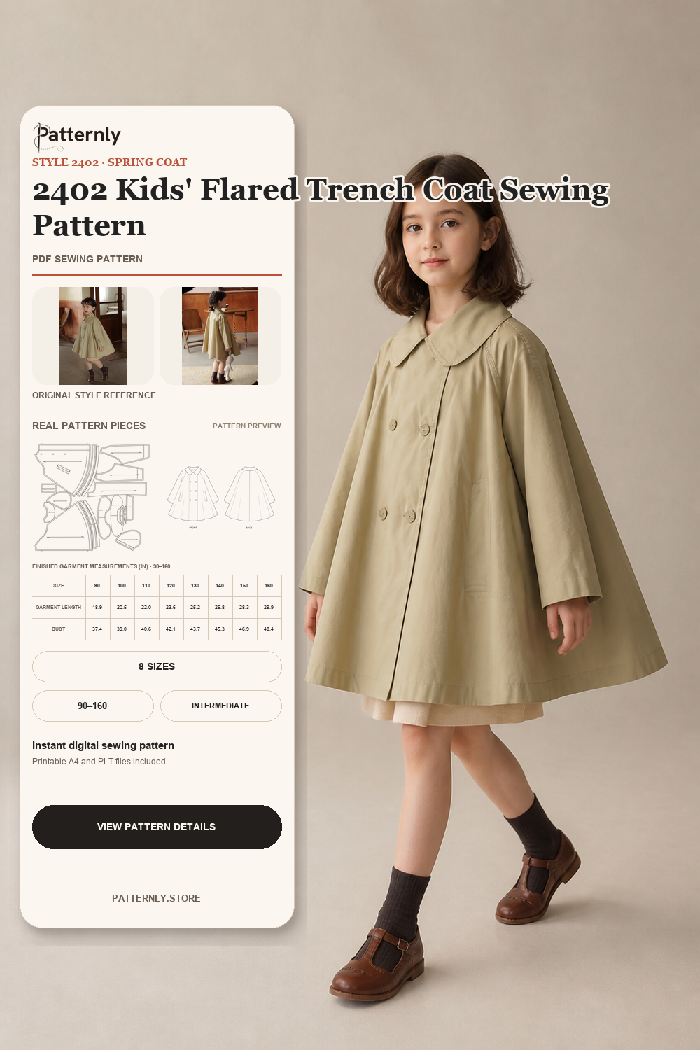 2402 Kids' Flared Trench Coat Sewing Pattern cover