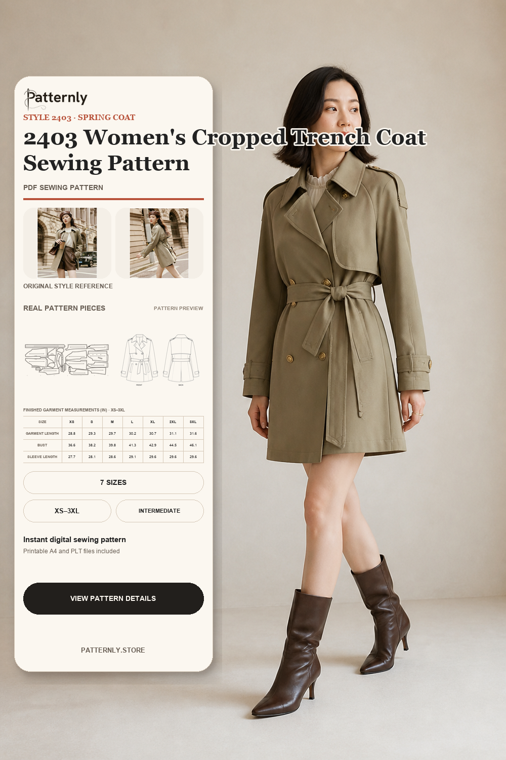 2403 Women's Cropped Trench Coat Sewing Pattern cover