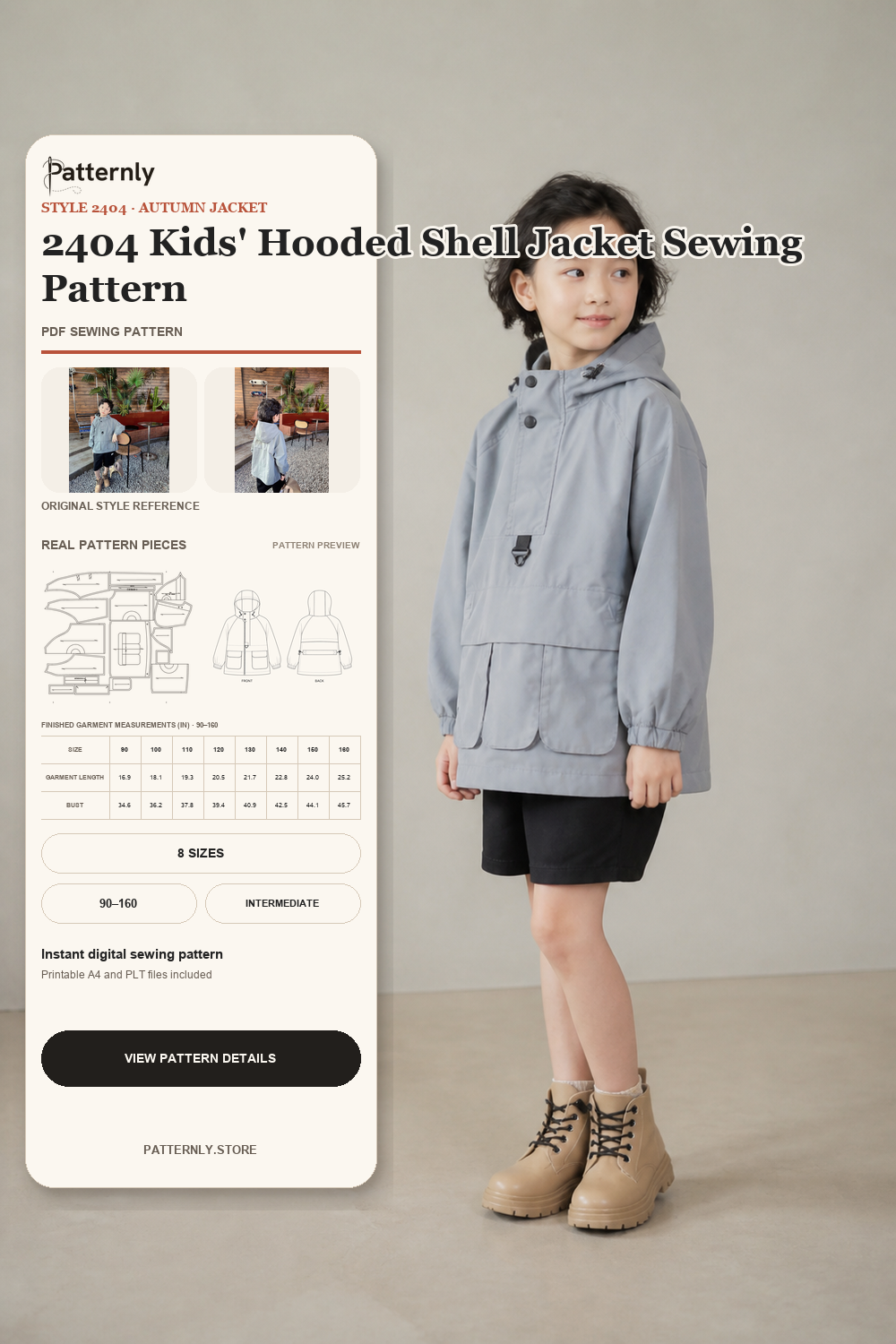 2404 Kids' Hooded Shell Jacket Sewing Pattern cover