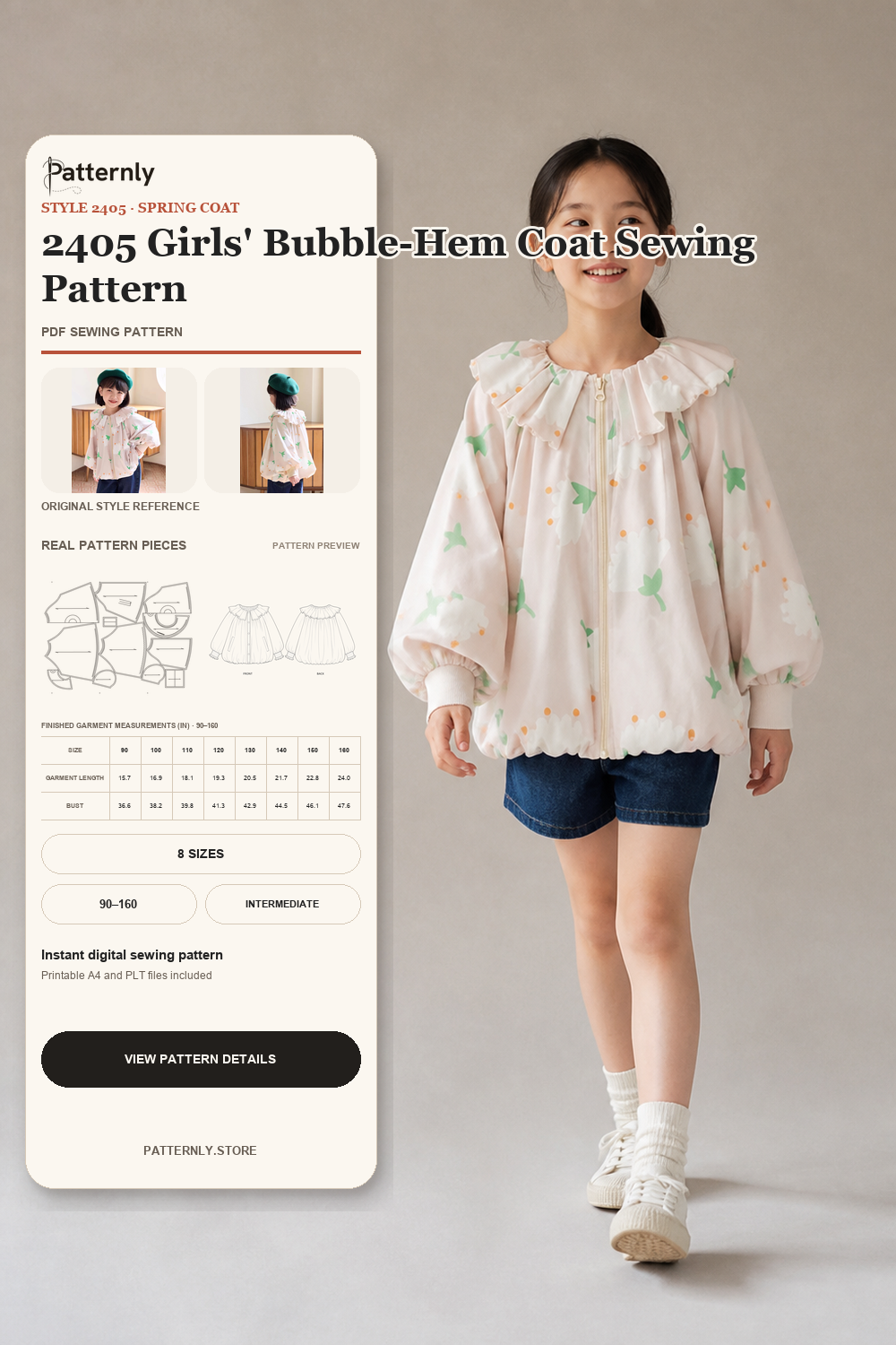 2405 Girls' Bubble-Hem Coat Sewing Pattern cover