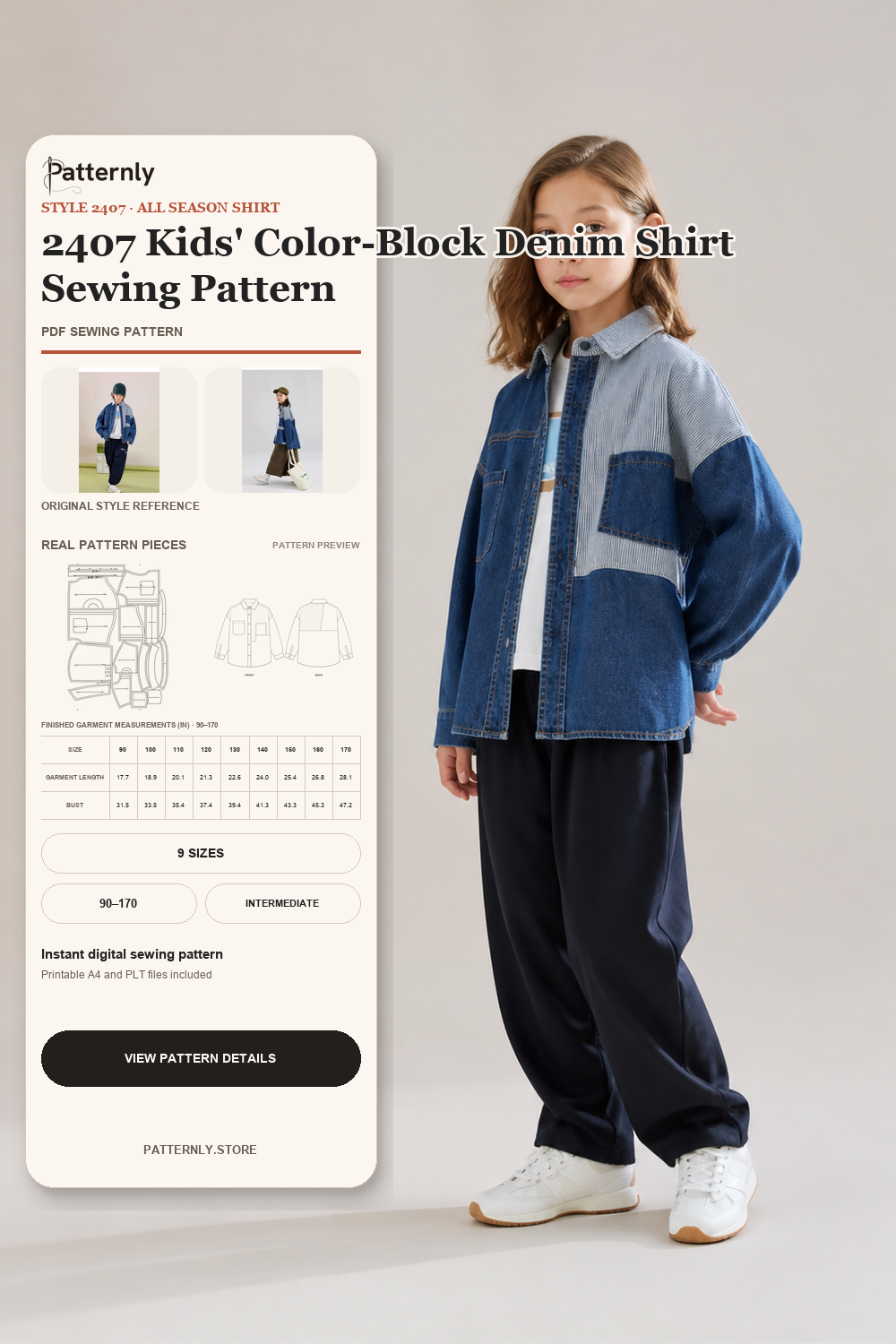 2407 Kids' Color-Block Denim Shirt Sewing Pattern cover