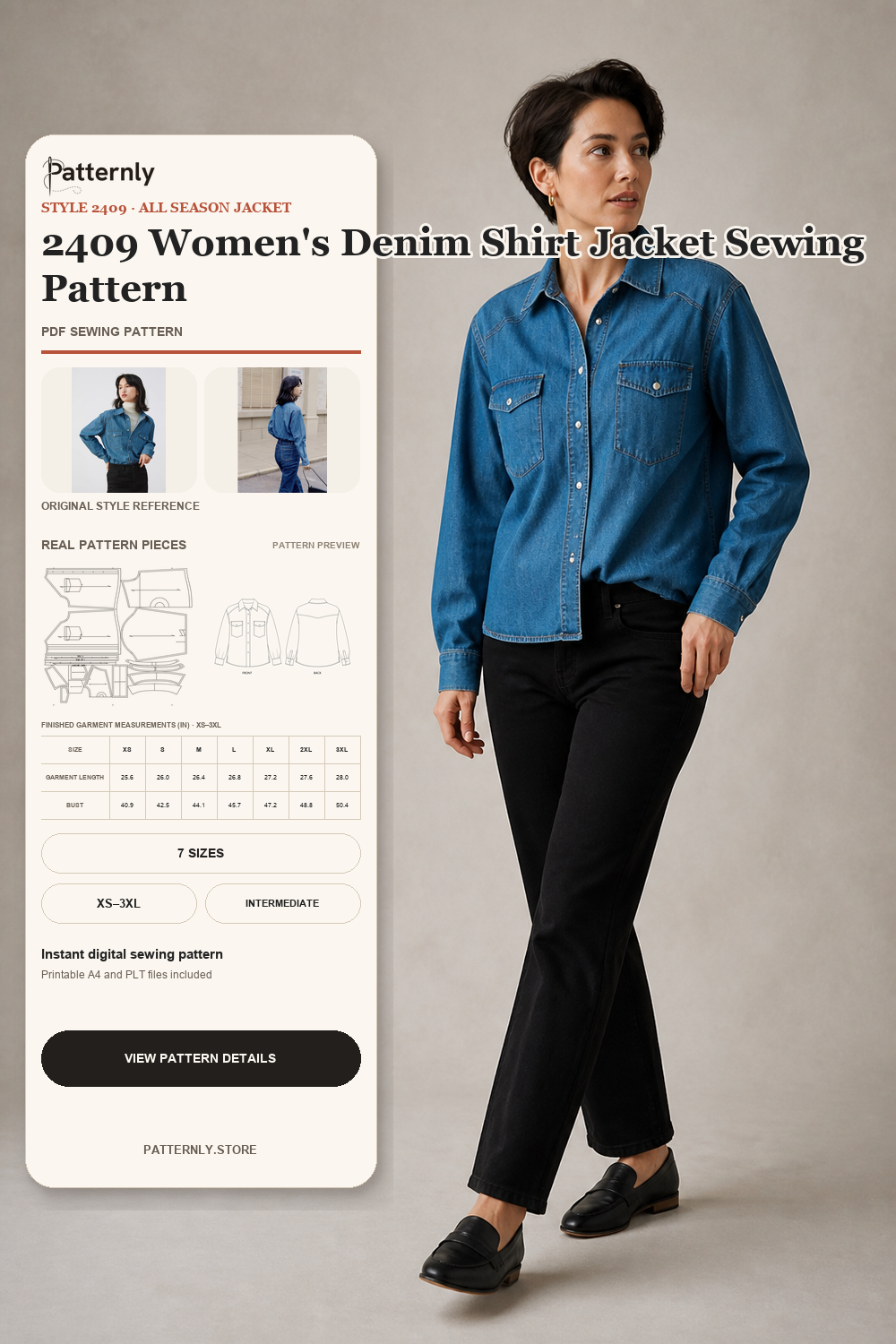 2409 Women's Denim Shirt Jacket Sewing Pattern cover