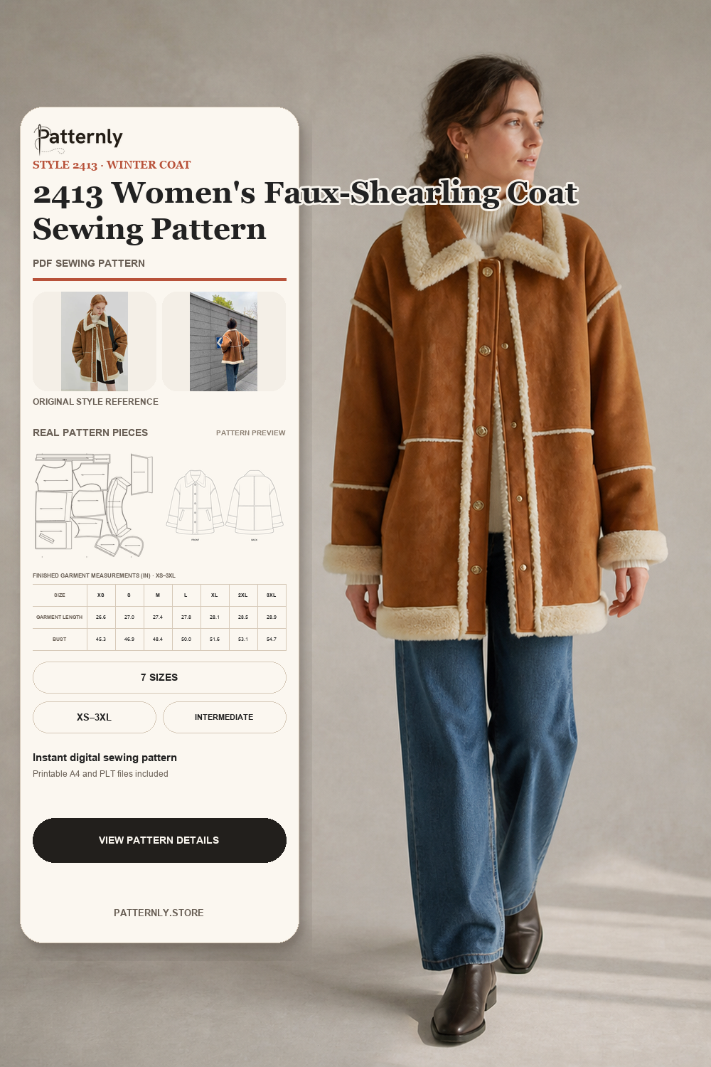 2413 Women's Faux-Shearling Coat Sewing Pattern cover