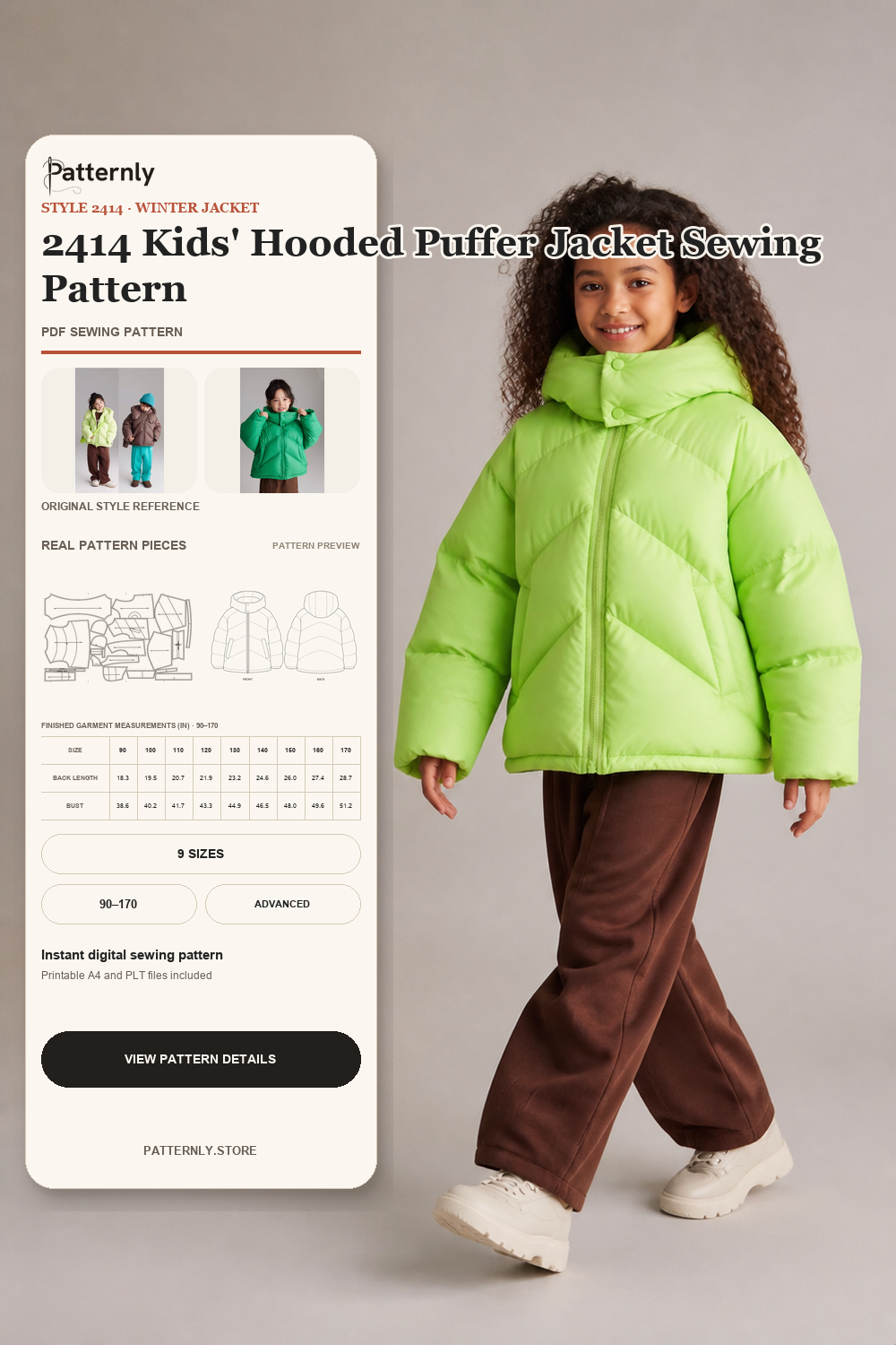2414 Kids' Hooded Puffer Jacket Sewing Pattern cover
