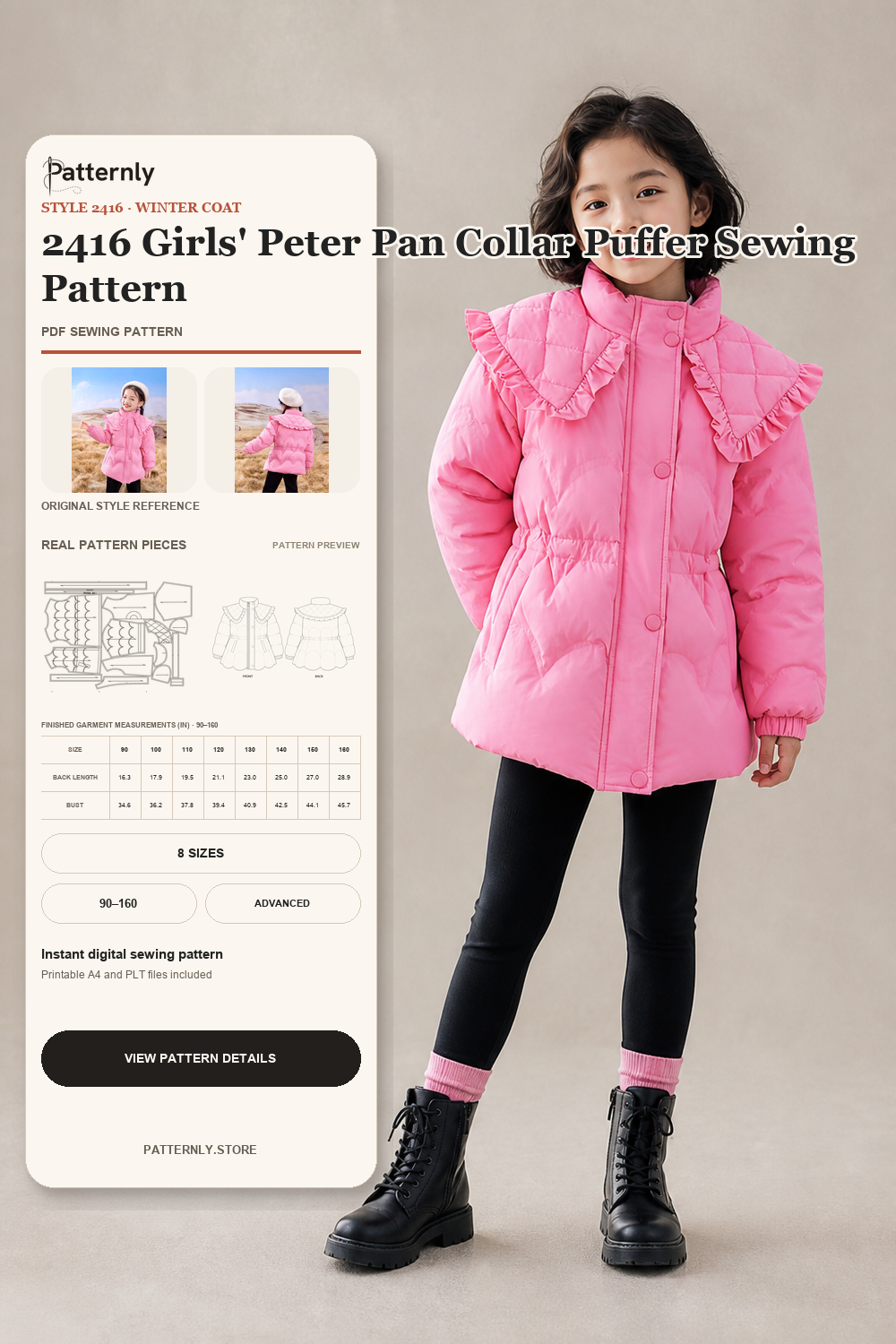 2416 Girls' Peter Pan Collar Puffer Sewing Pattern cover