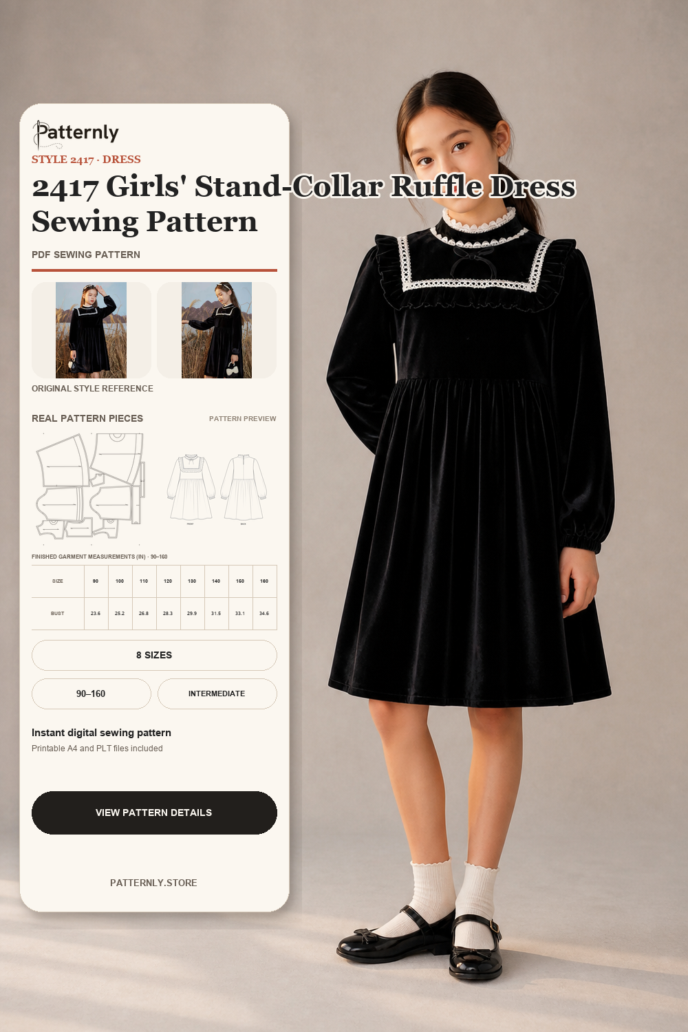 2417 Girls' Stand-Collar Ruffle Dress Sewing Pattern cover