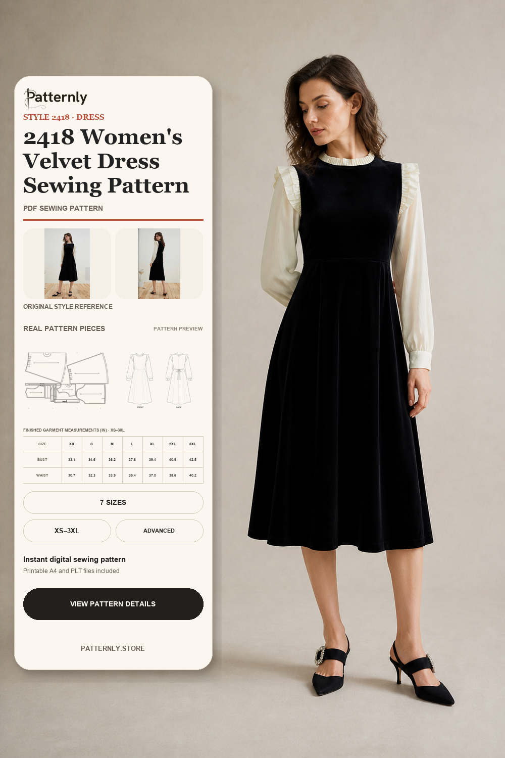2418 Women's Velvet Dress Sewing Pattern cover