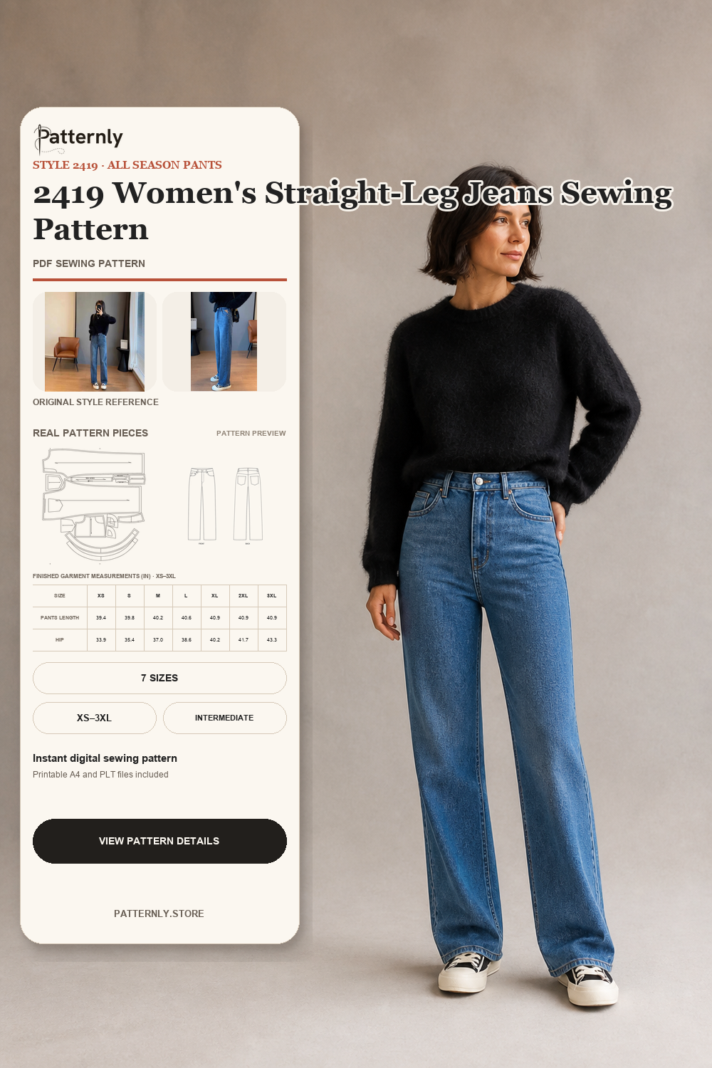 2419 Women's Straight-Leg Jeans Sewing Pattern cover
