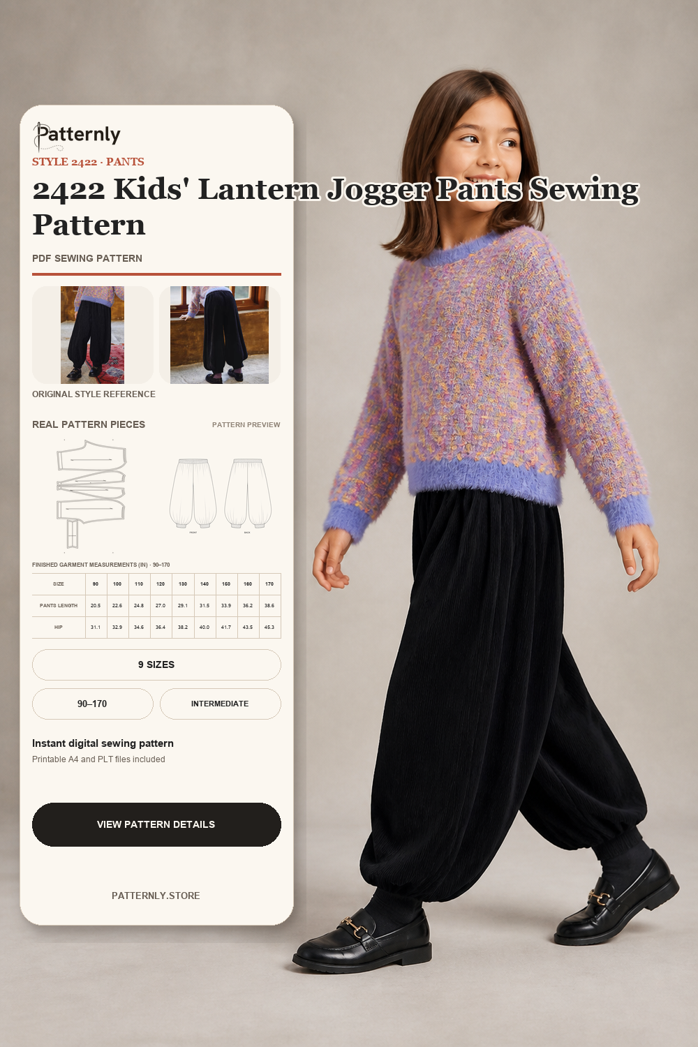 2422 Kids' Lantern Jogger Pants Sewing Pattern cover