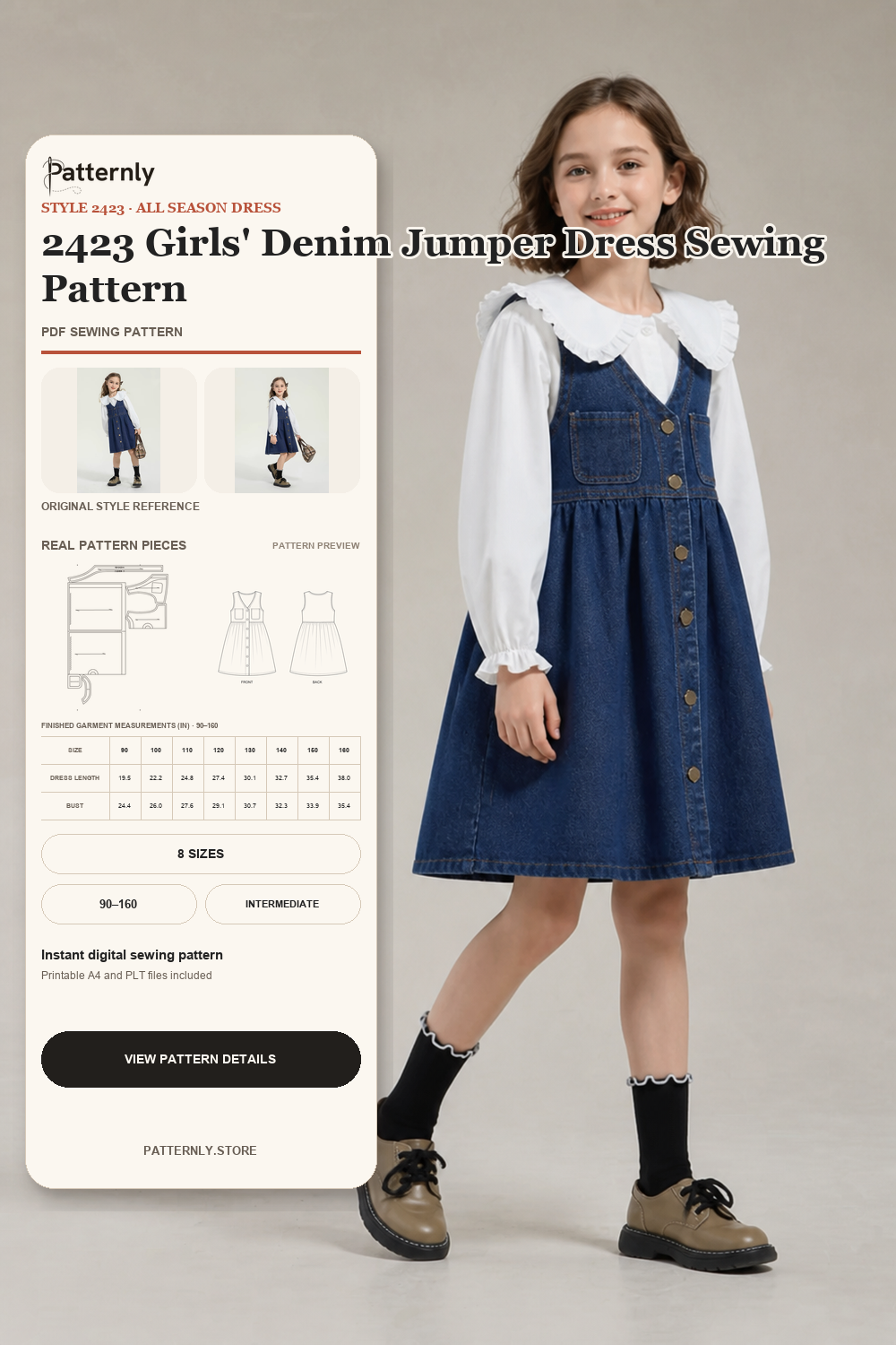 2423 Girls' Denim Jumper Dress Sewing Pattern cover
