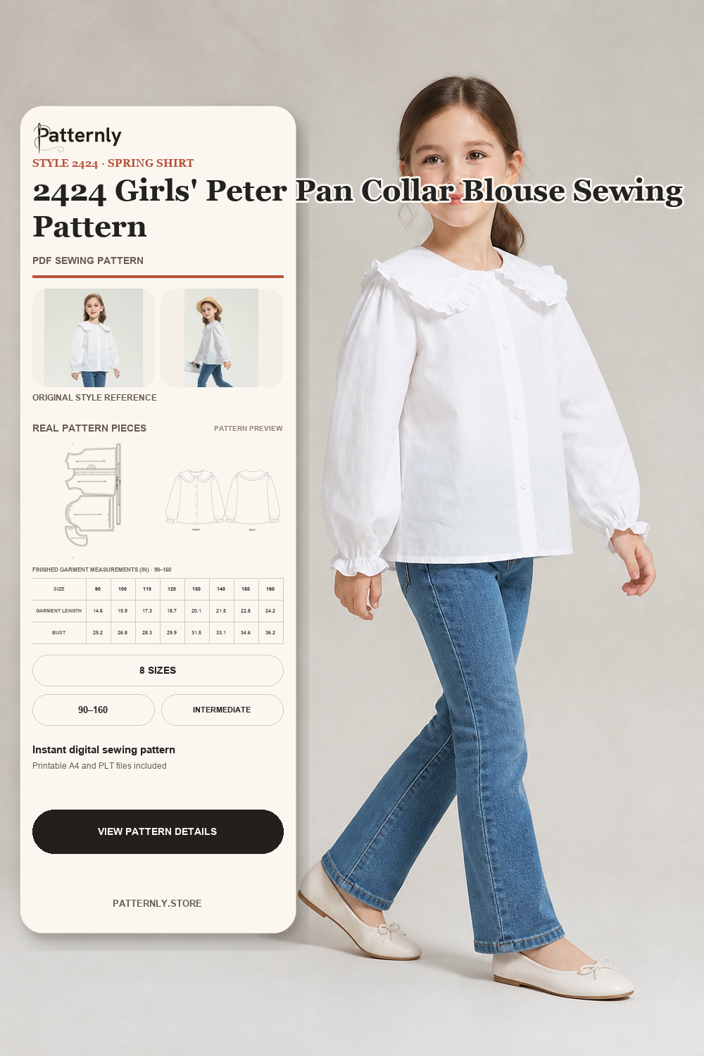 2424 Girls' Peter Pan Collar Blouse Sewing Pattern cover