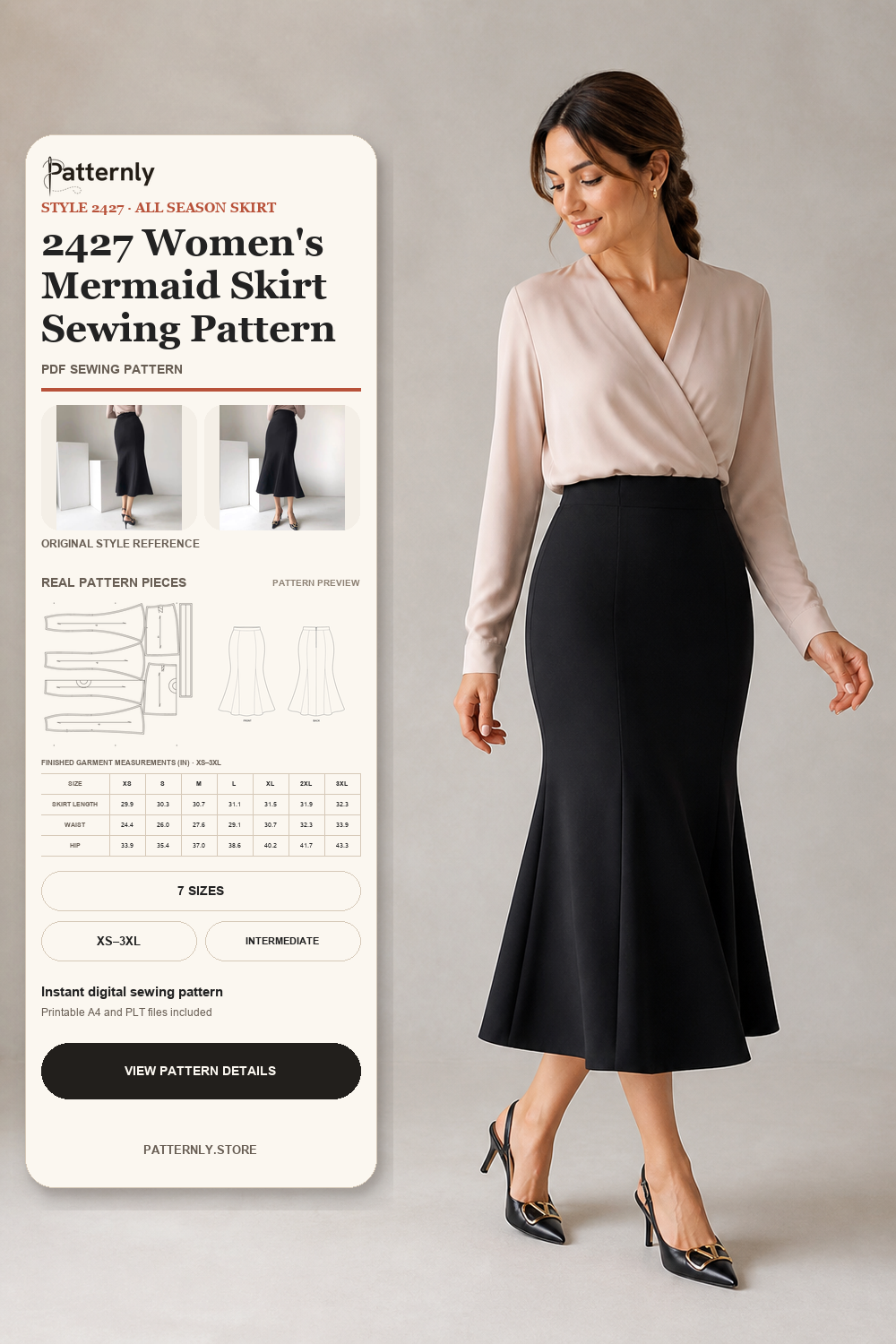 2427 Women's Mermaid Skirt Sewing Pattern cover