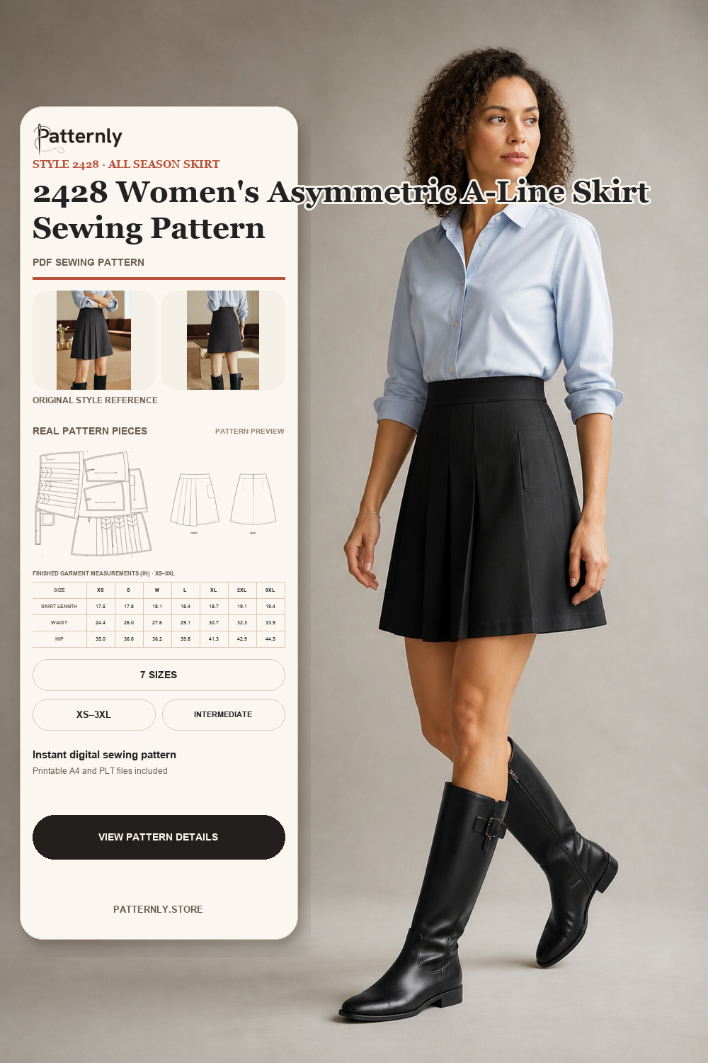 2428 Women's Asymmetric A-Line Skirt Sewing Pattern cover