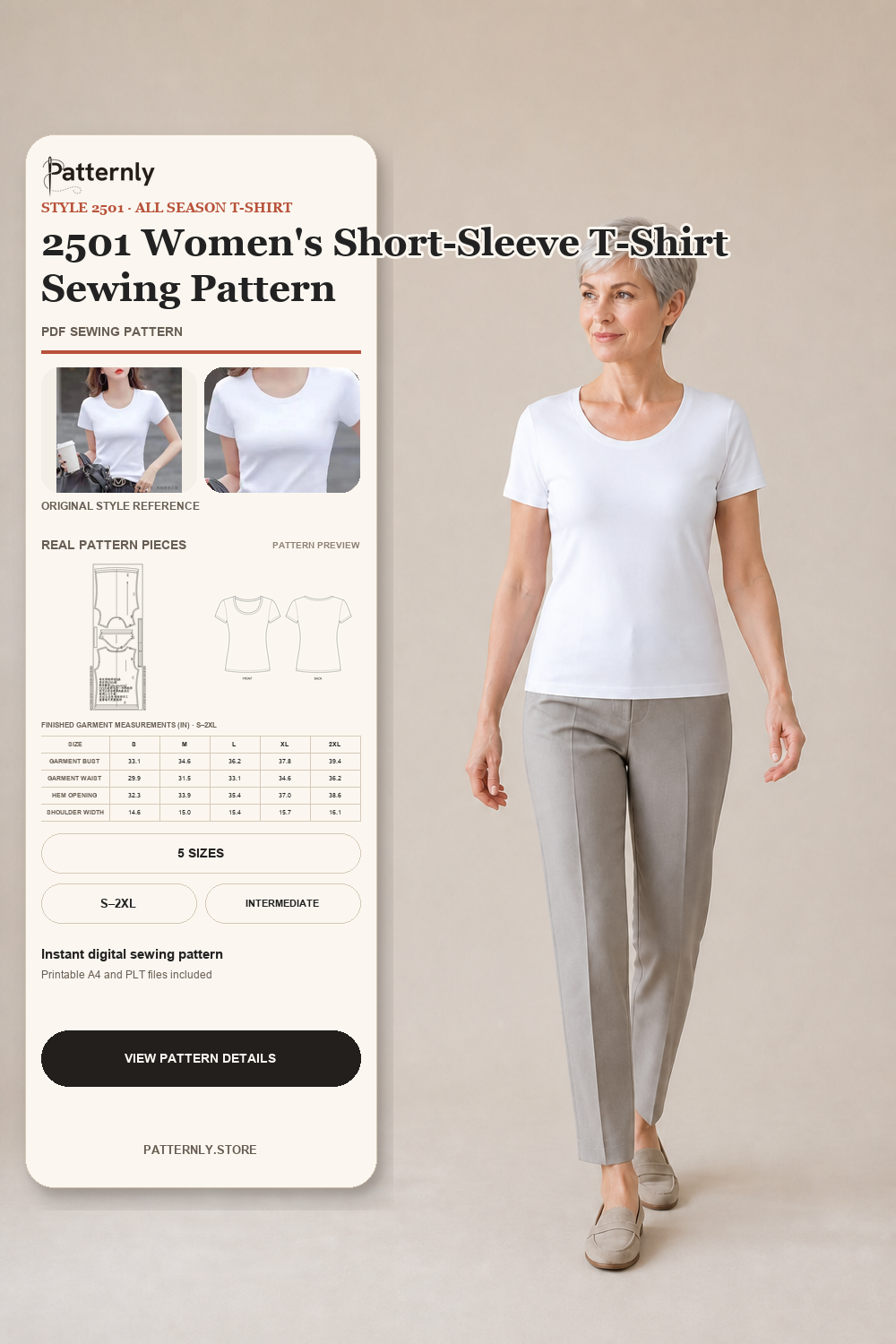 2501 Women's Short-Sleeve T-Shirt Sewing Pattern cover