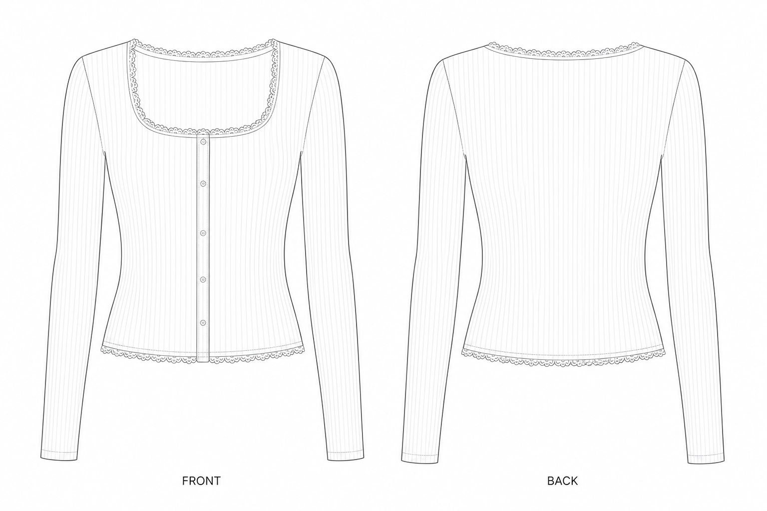 pattern-2505 front and back technical drawing